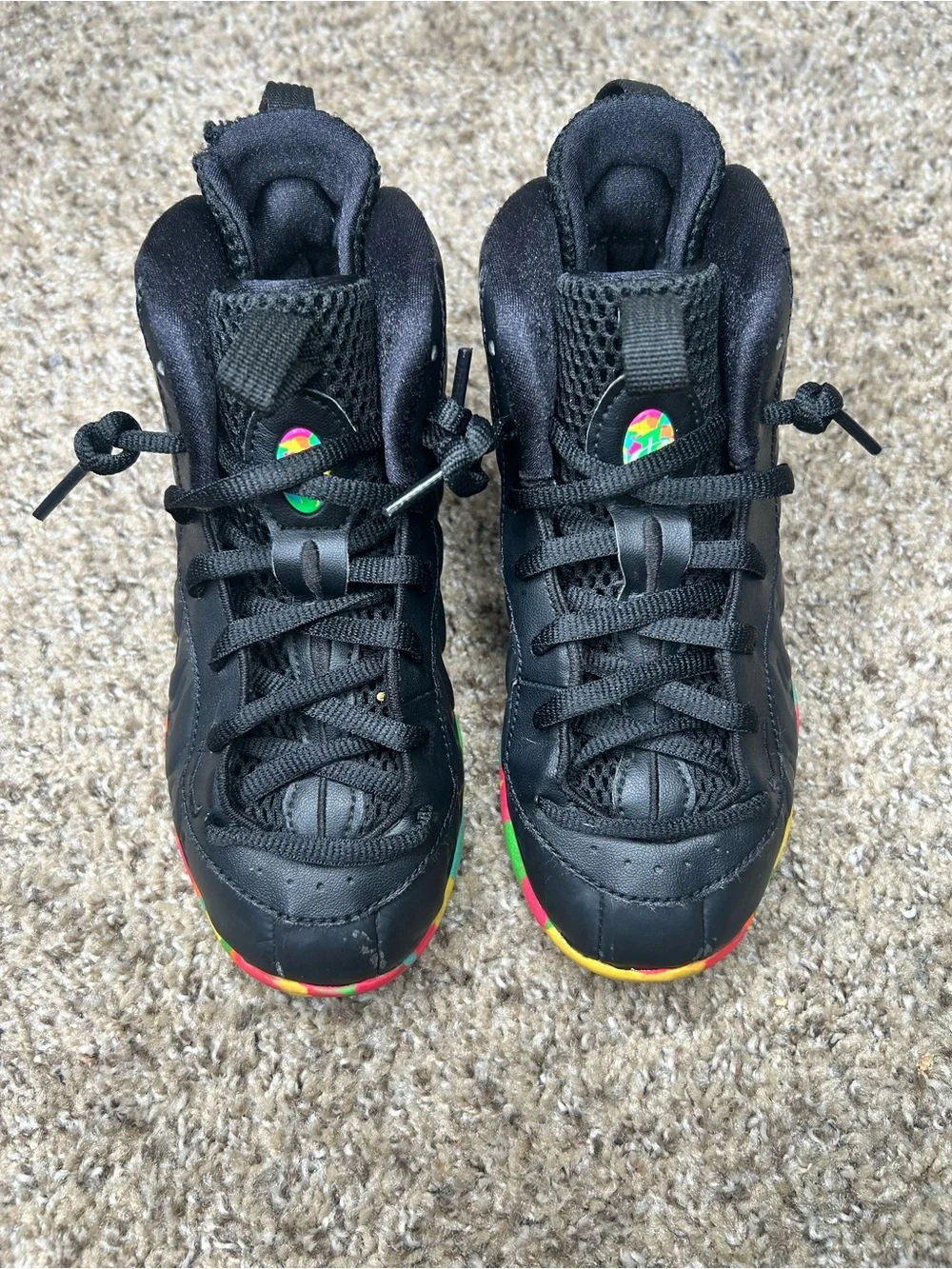 Nike youth Foamposite. Fruity Pebble Black.